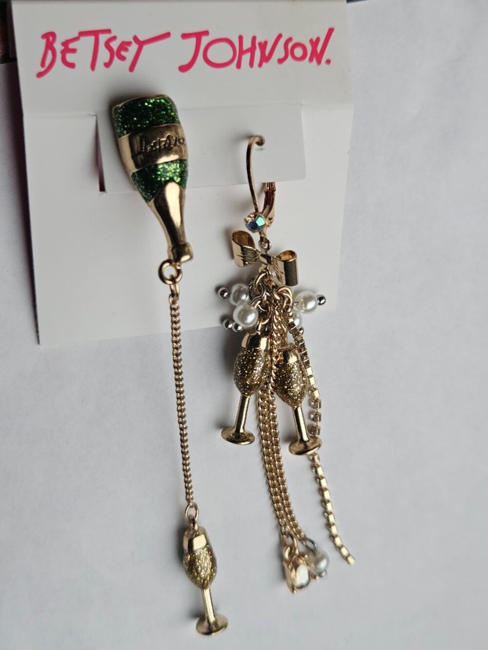 Betsey Johnson Champagne Bottle & Glass Earrings